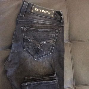 Skinny 🖤 Rock Revivals! Sz 28 black w whiskering